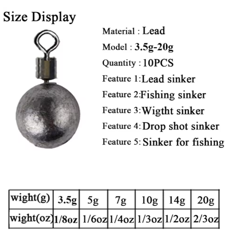 10pcs 5-20g Round Ball Lead Si - Tungsten Sinkers ulasan dan harga